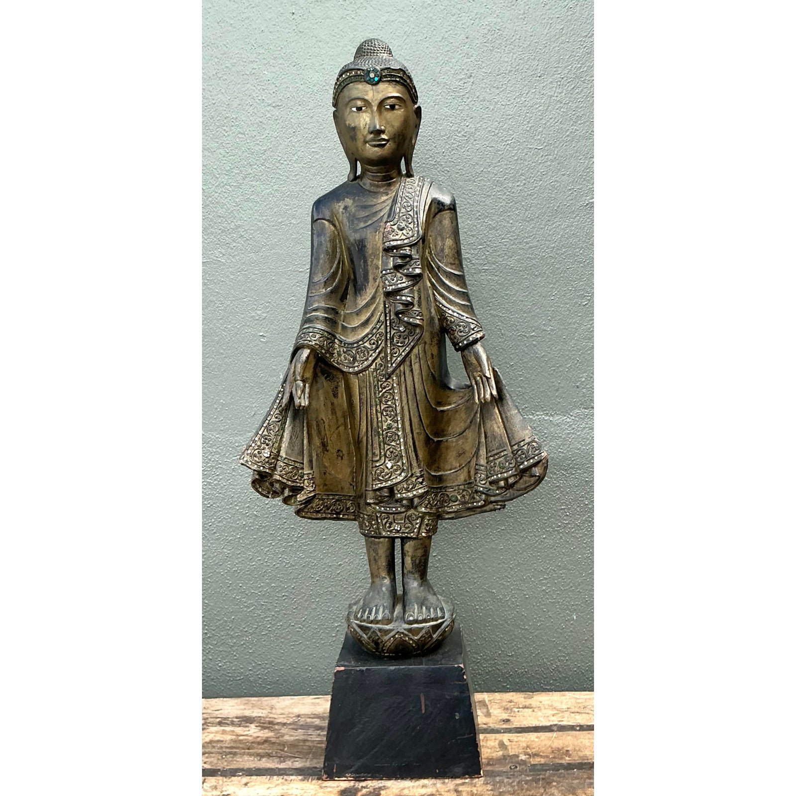 Vintage Gilt Tipped Bejeweled Buddah - Back view