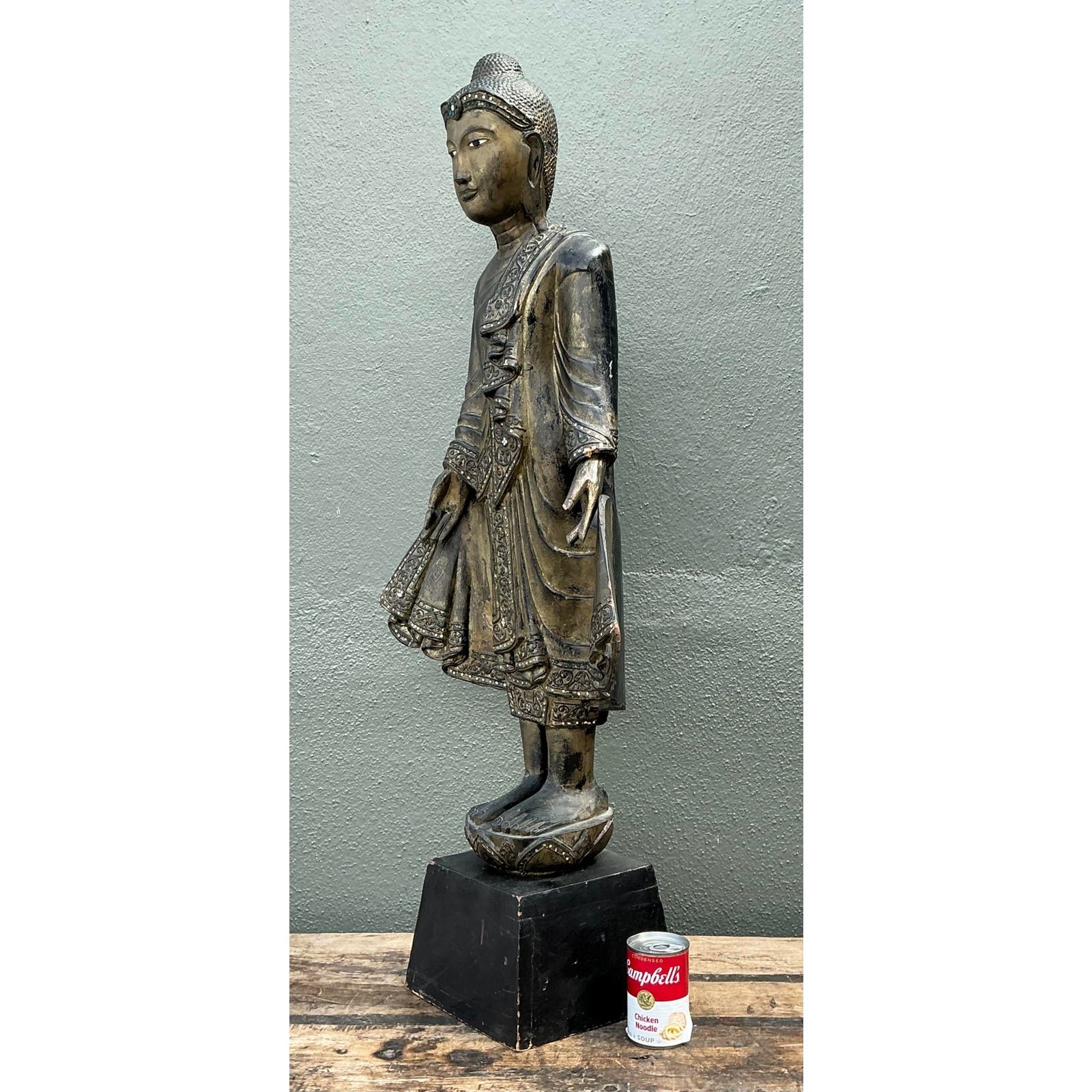 Vintage Gilt Tipped Bejeweled Buddah - Side view