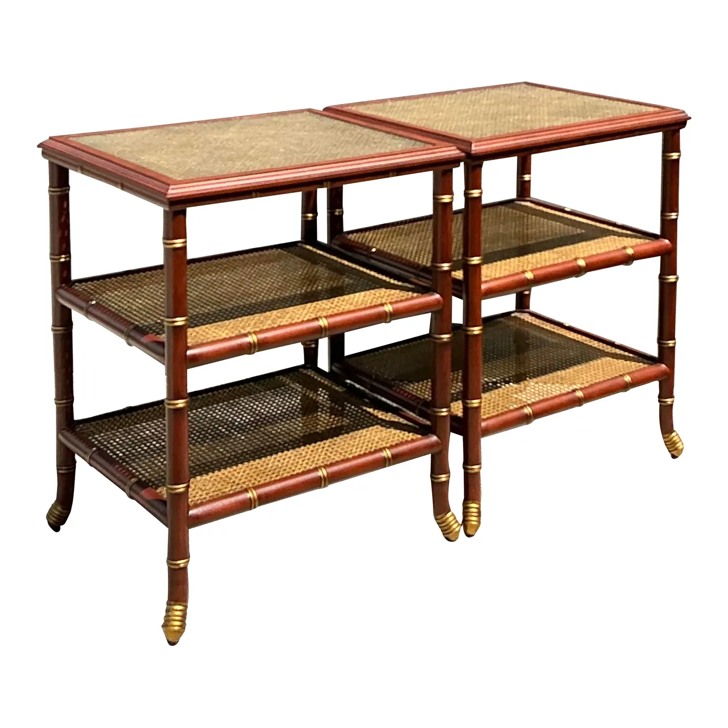 Vintage Gilt Tipped Tri Level Side Tables - A Pair