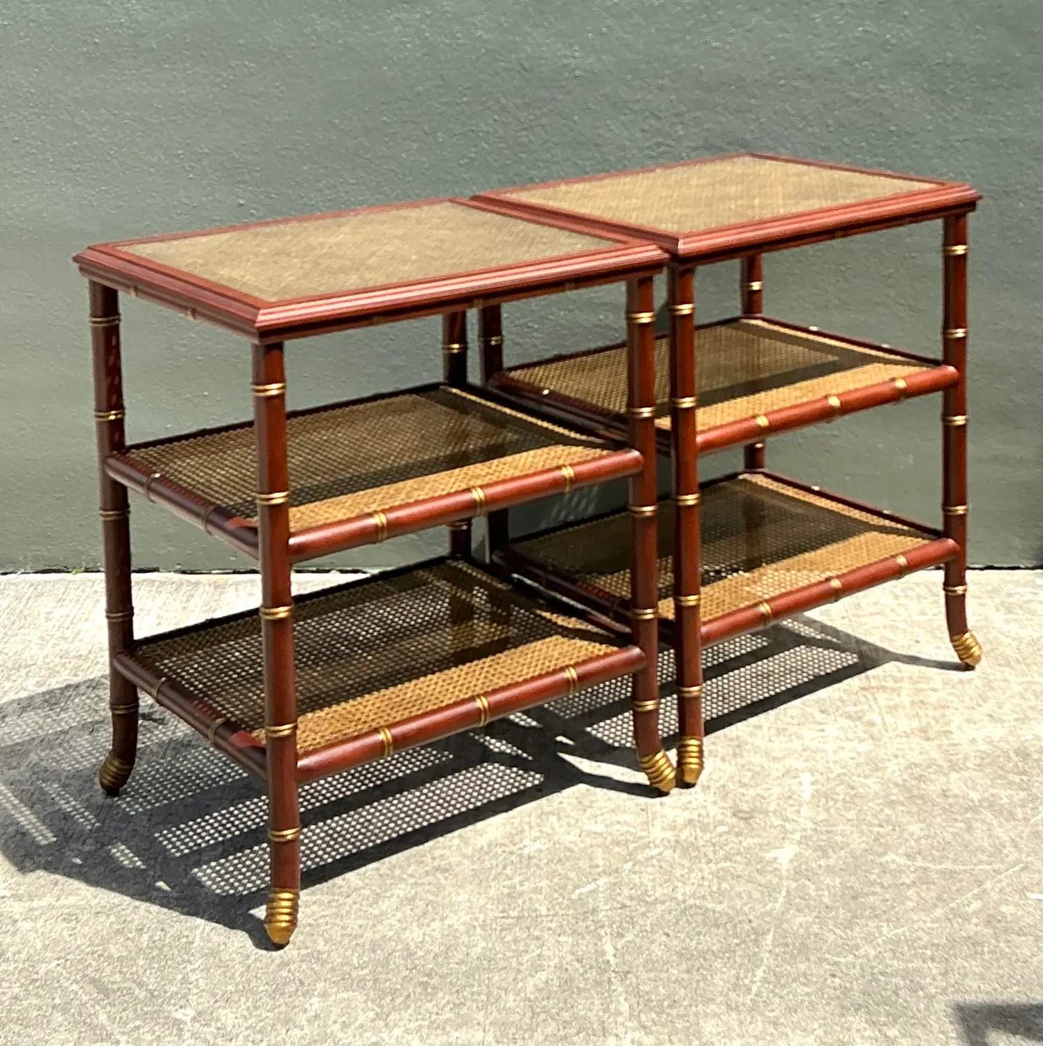 Vintage Gilt Tipped Tri Level Side Tables - A Pair - Back view