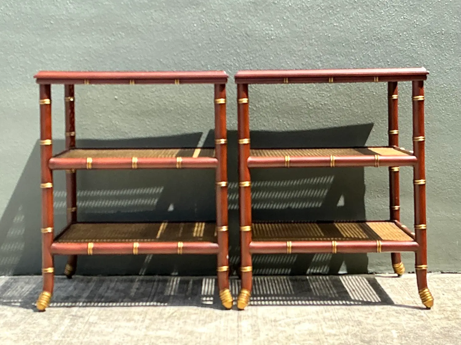 Vintage Gilt Tipped Tri Level Side Tables - A Pair - Side view