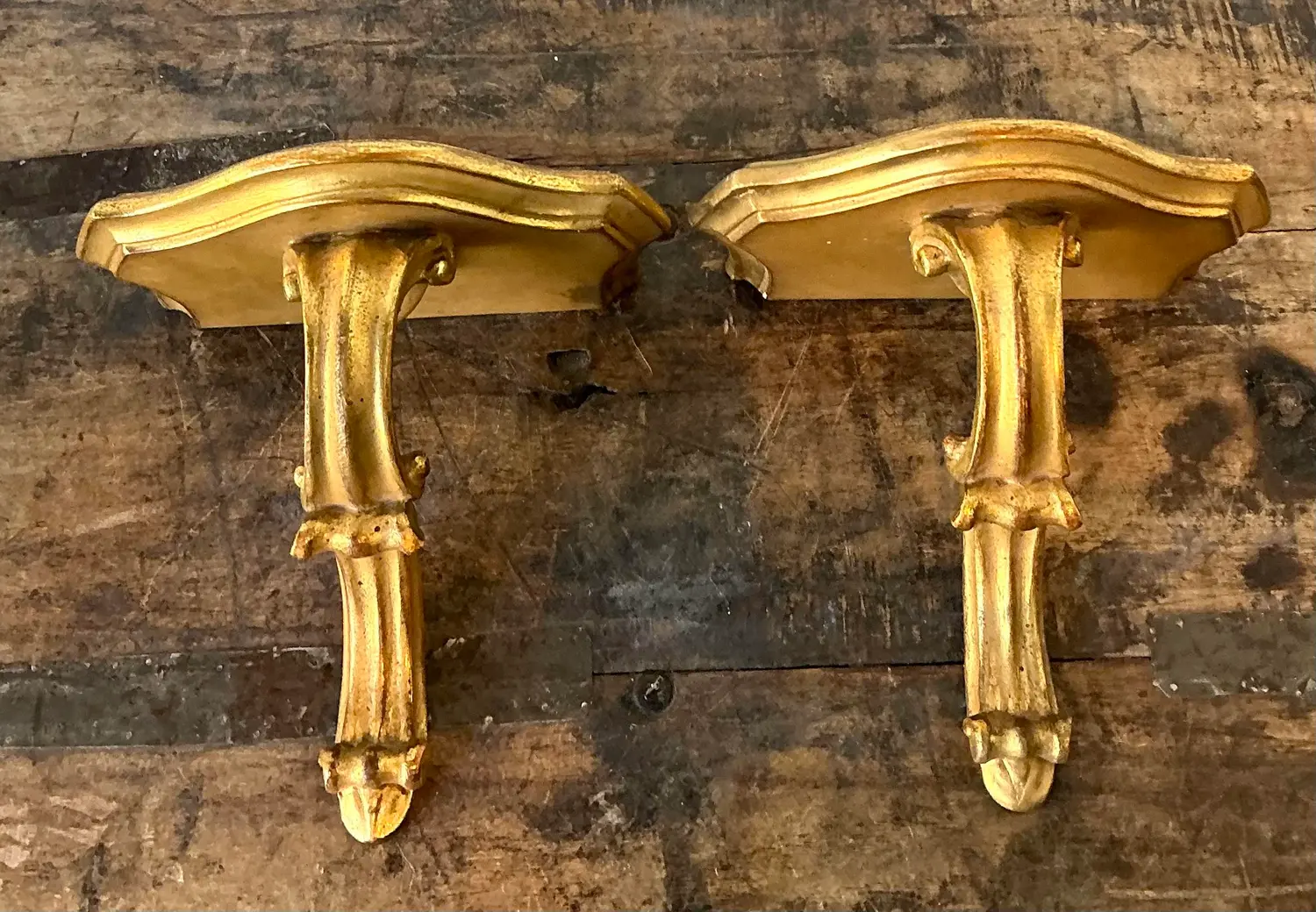Vintage Gilt Tipped Wall Brackets - A Pair - Side view
