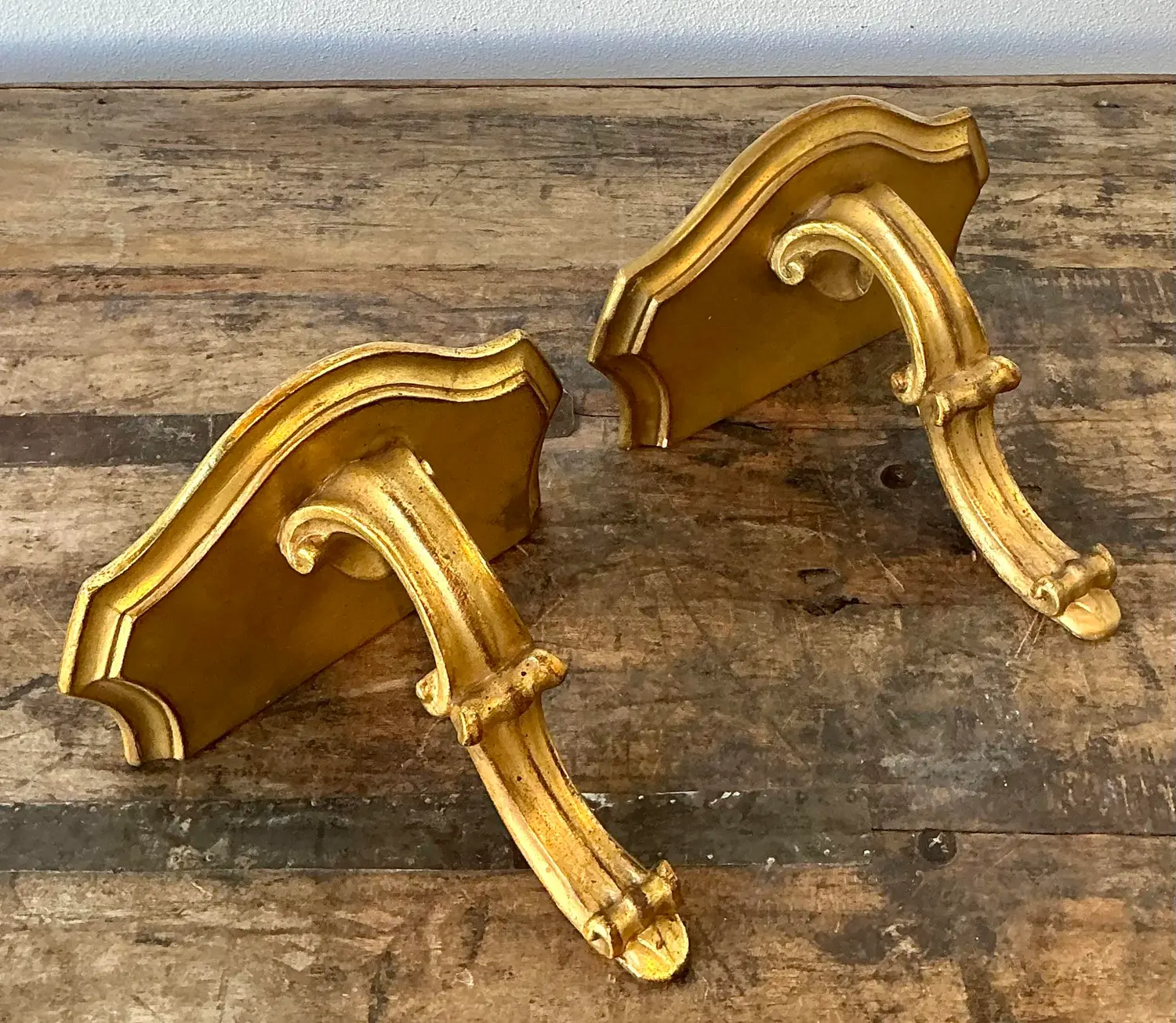 Vintage Gilt Tipped Wall Brackets - A Pair - Back view