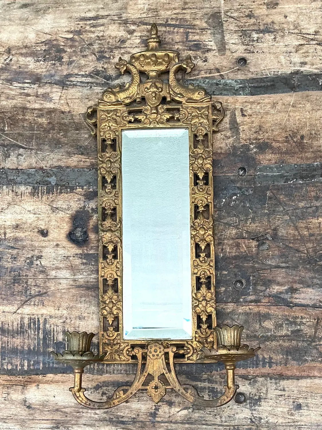 Vintage Girandole Gilt Bronze Candlestick Mirror - Side view