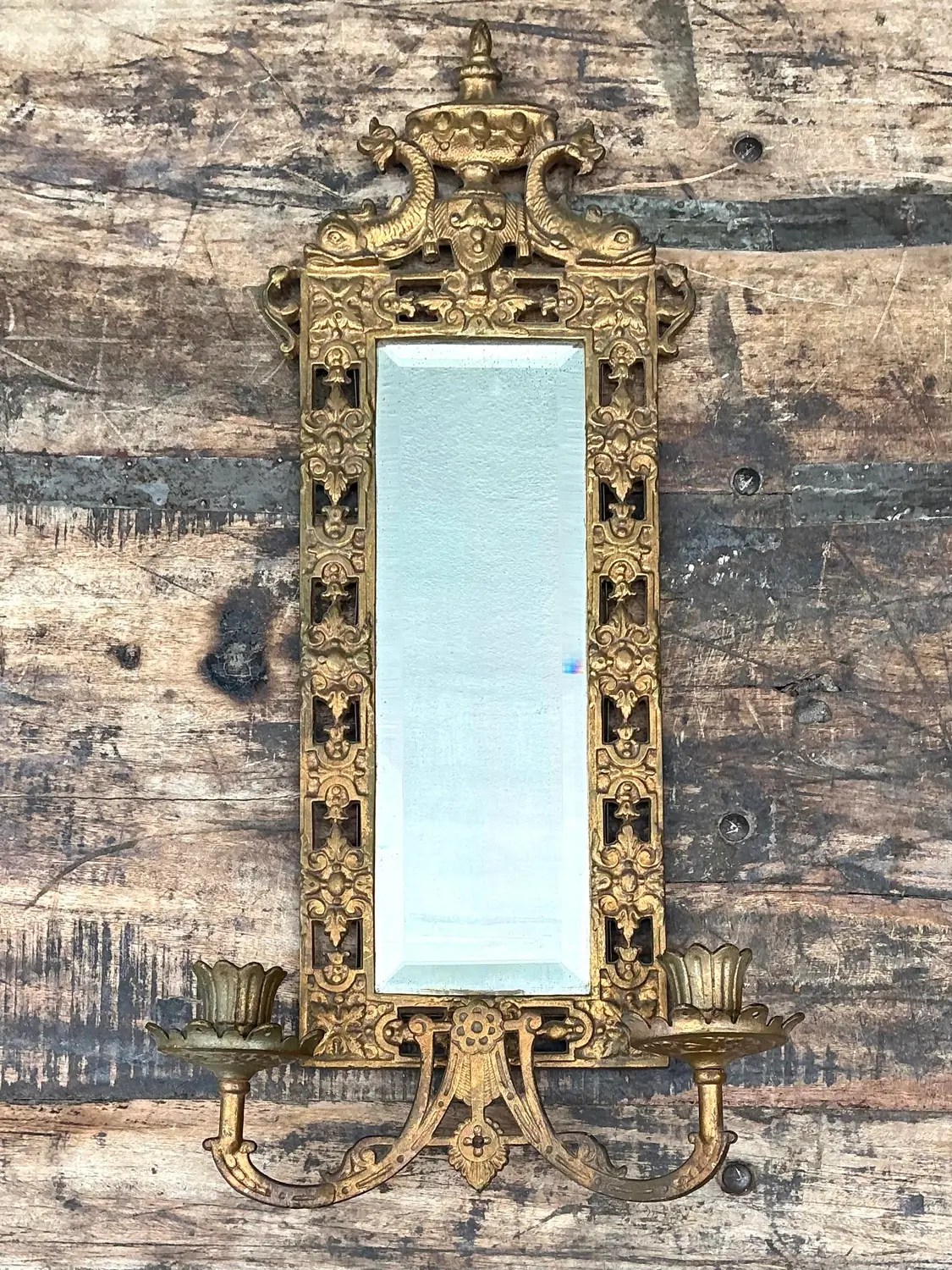 Vintage Girandole Gilt Bronze Candlestick Mirror - Detail view