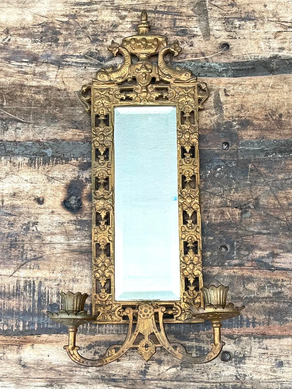 Vintage Girandole Gilt Bronze Candlestick Mirror - Top view