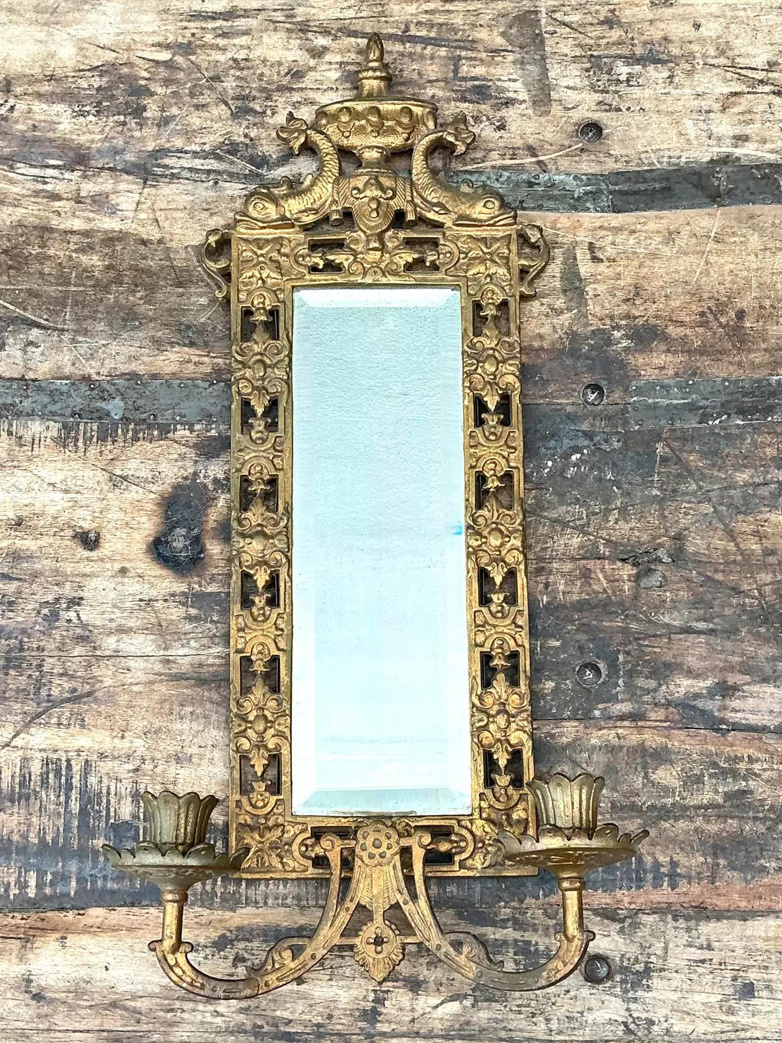 Vintage Girandole Gilt Bronze Candlestick Mirror - Back view