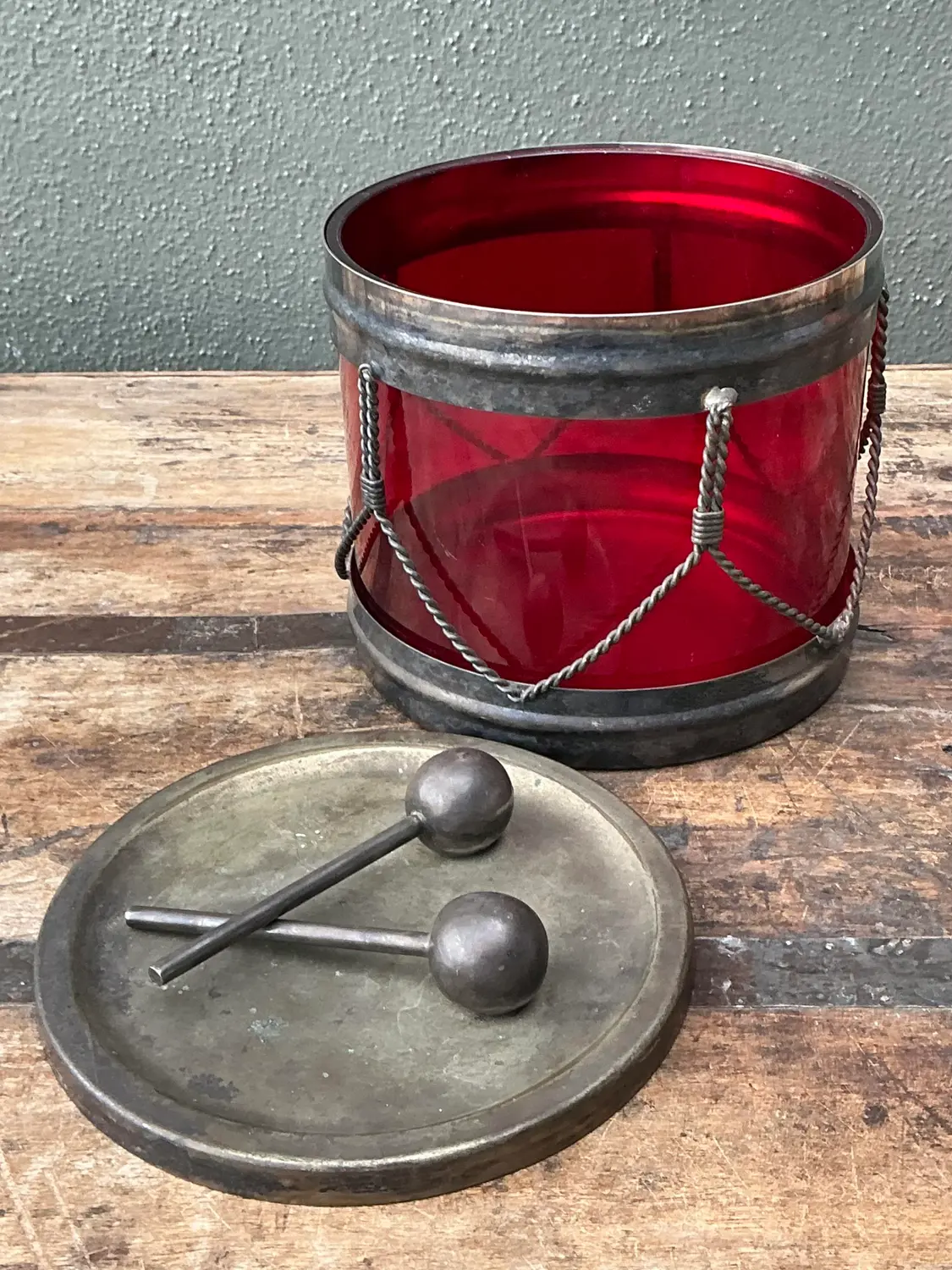 Vintage Glass Drum Lidded Jar - Detail view