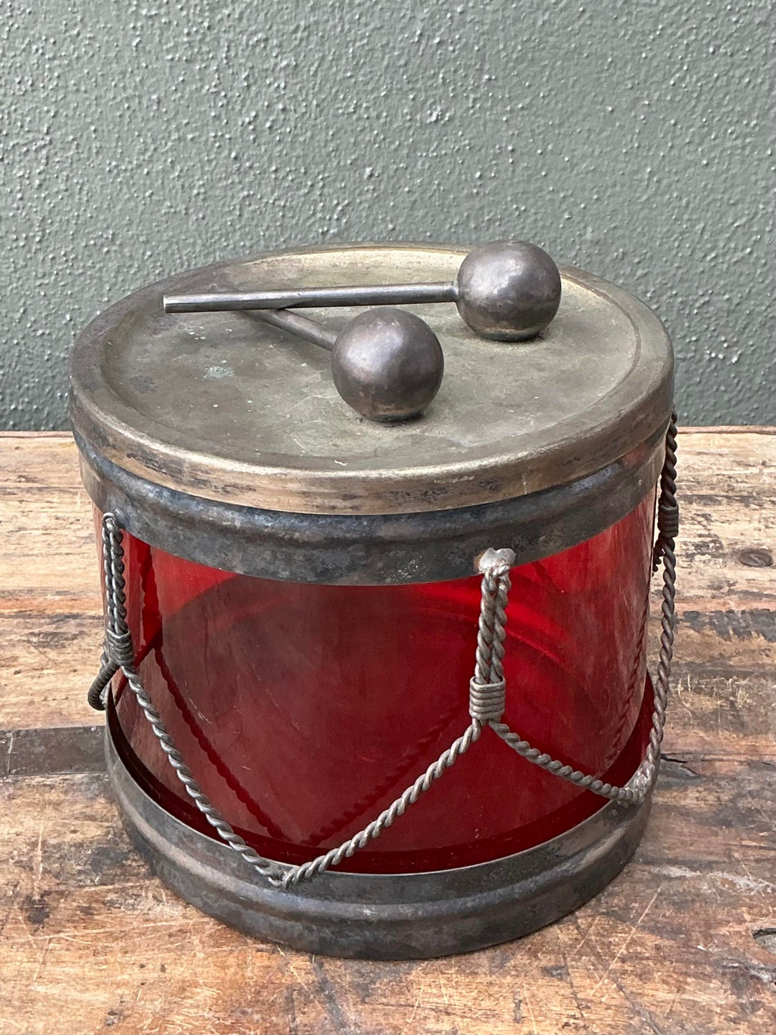 Vintage Glass Drum Lidded Jar - Top view