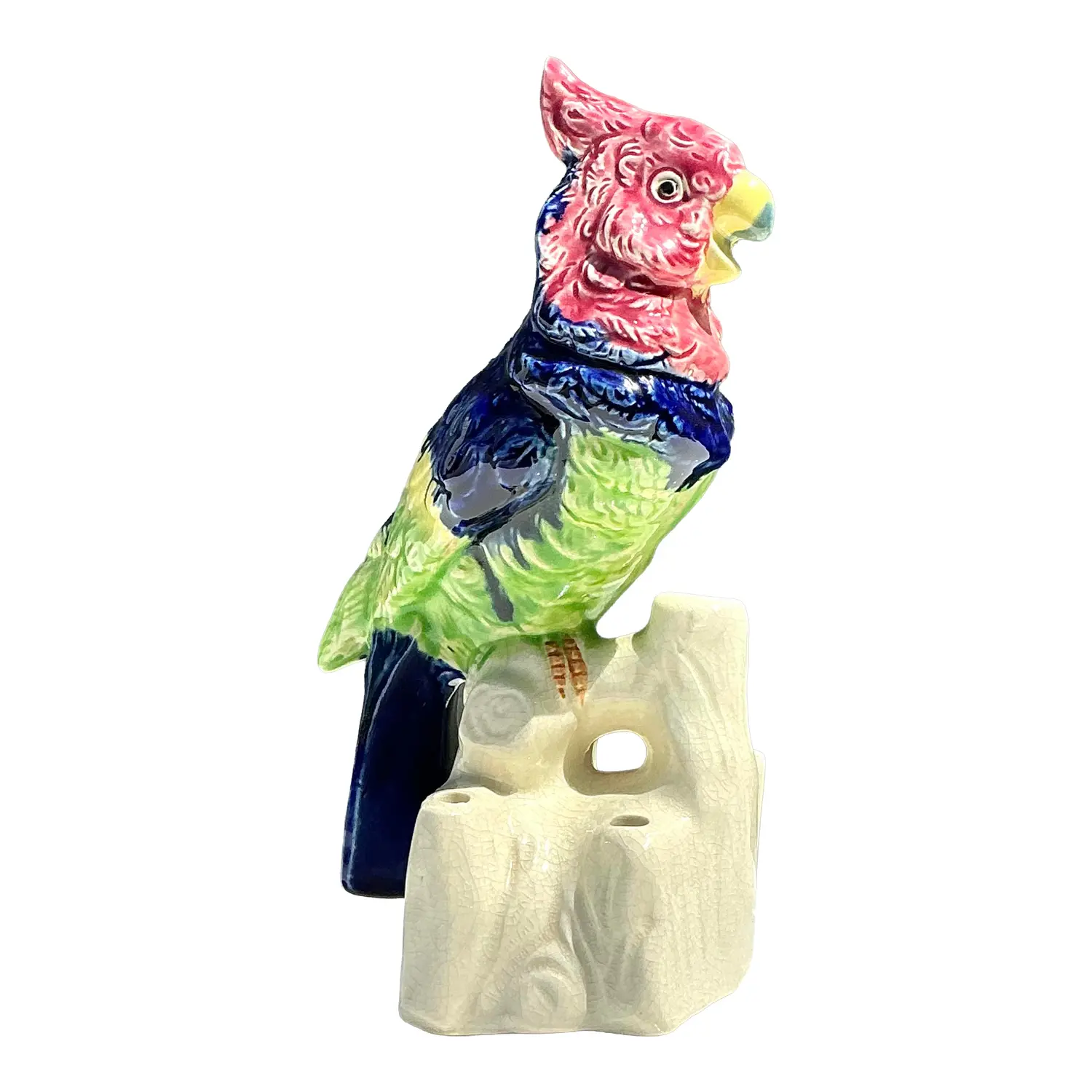 Vintage Glazed Ceramic Bird With Flower Frog