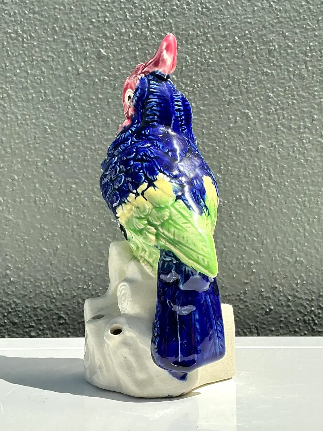 Vintage Glazed Ceramic Bird With Flower Frog - Top view
