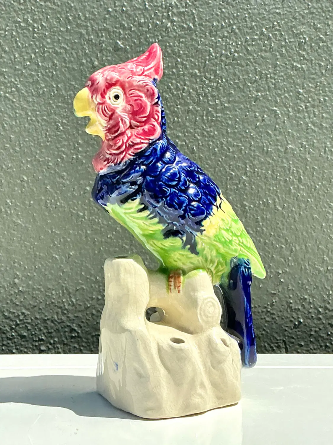 Vintage Glazed Ceramic Bird With Flower Frog - Detail view