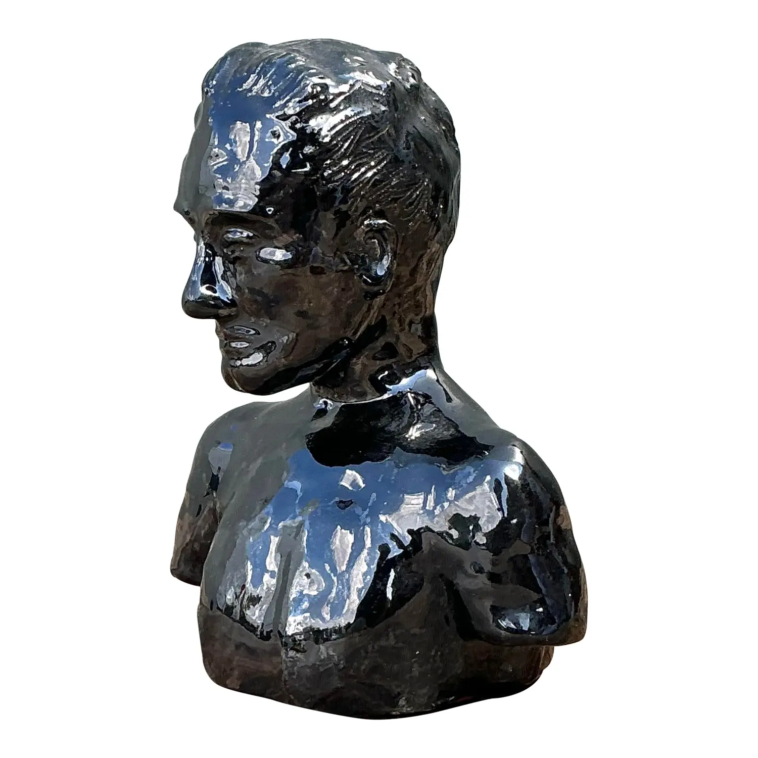 Vintage Glazed Ceramic Bust of Man