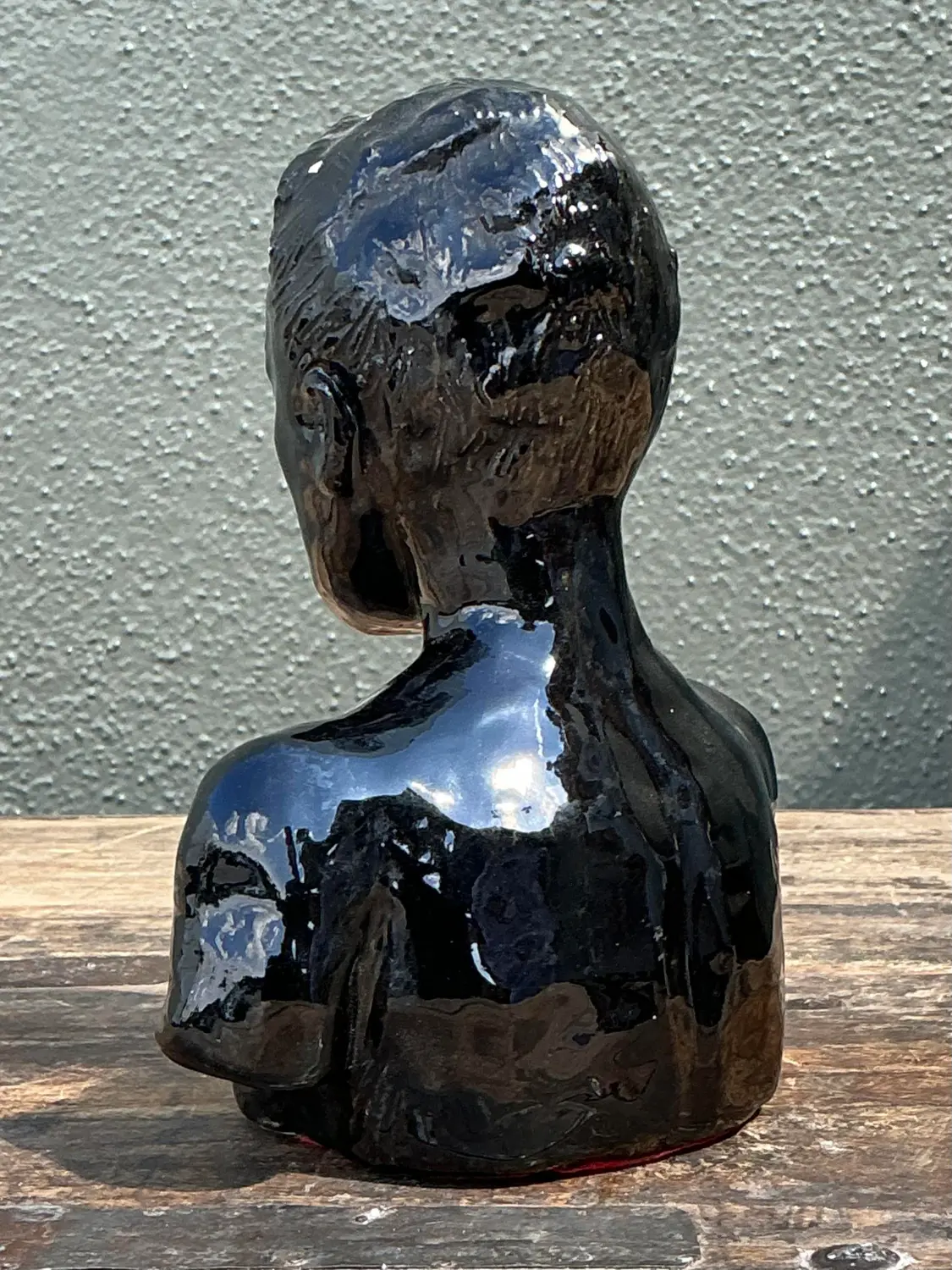 Vintage Glazed Ceramic Bust of Man - Side view