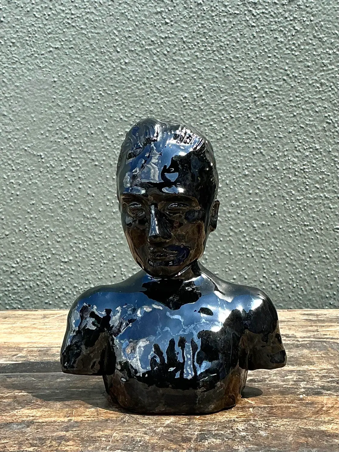 Vintage Glazed Ceramic Bust of Man - Back view