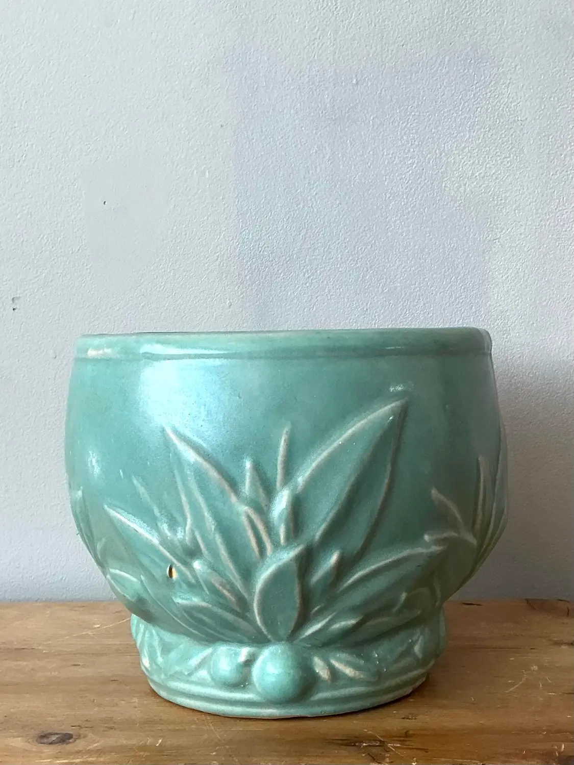 Vintage Glazed Ceramic Cache Pot After McCoy - Top view