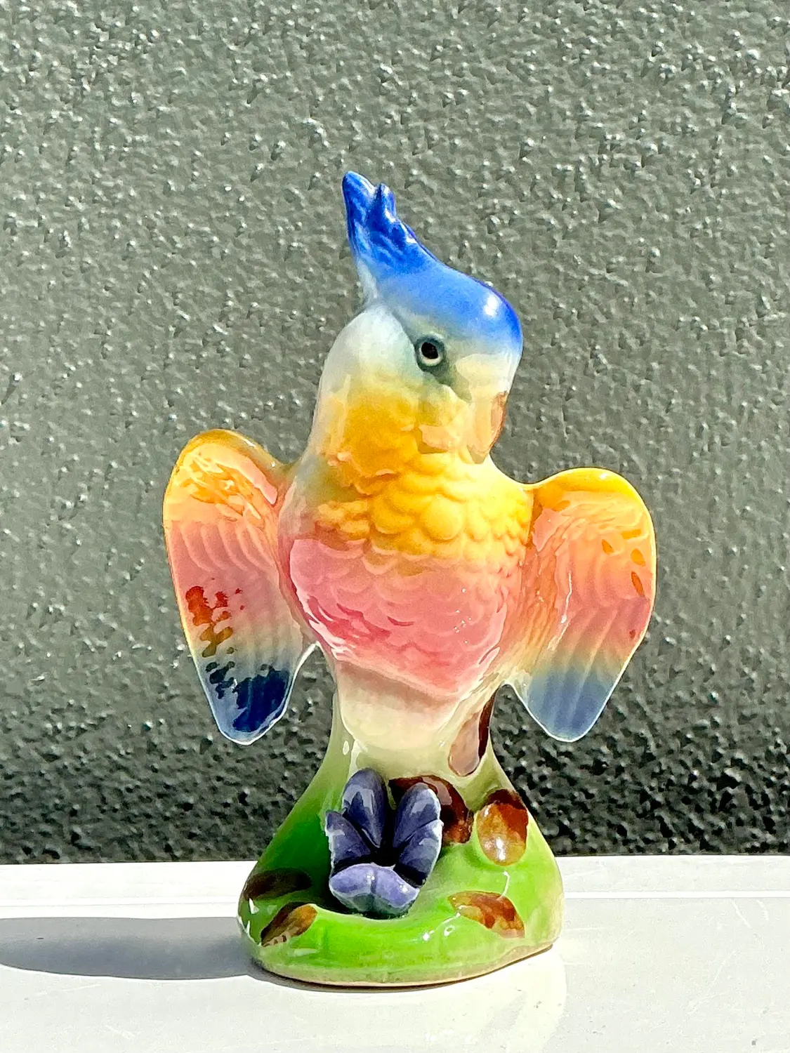 Vintage Glazed Ceramic Cockatoo - Top view