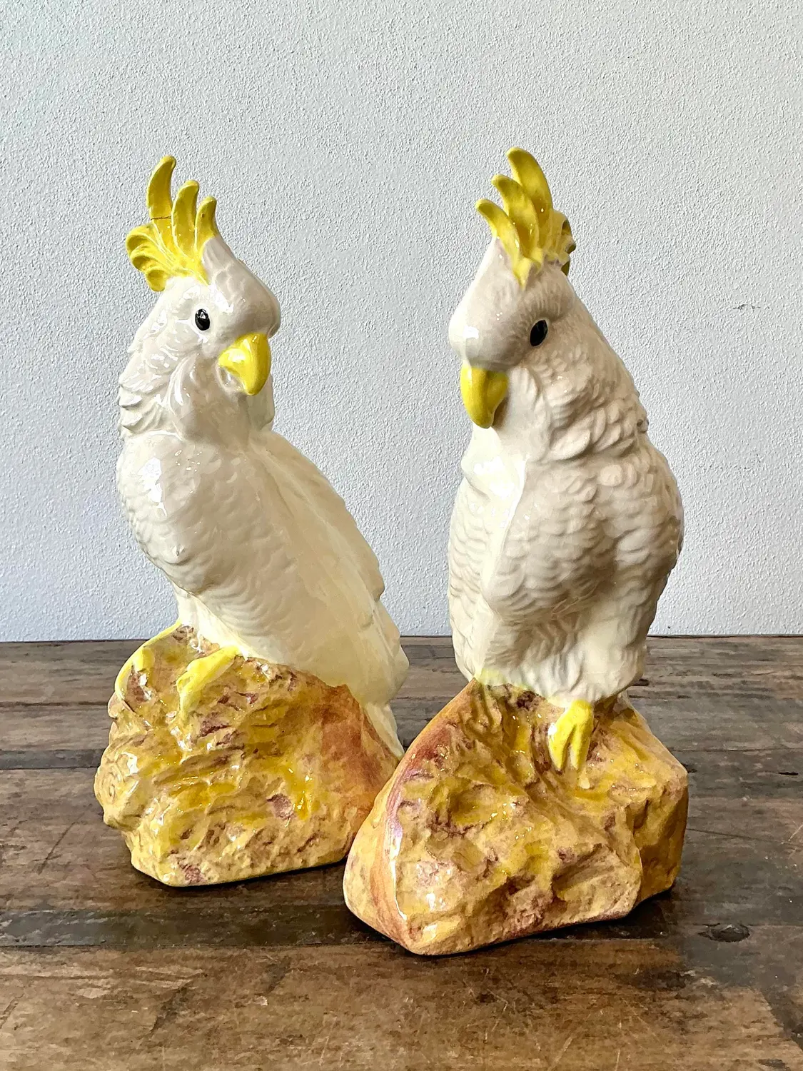 Vintage Glazed Ceramic Cockatoos - A Pair - Back view
