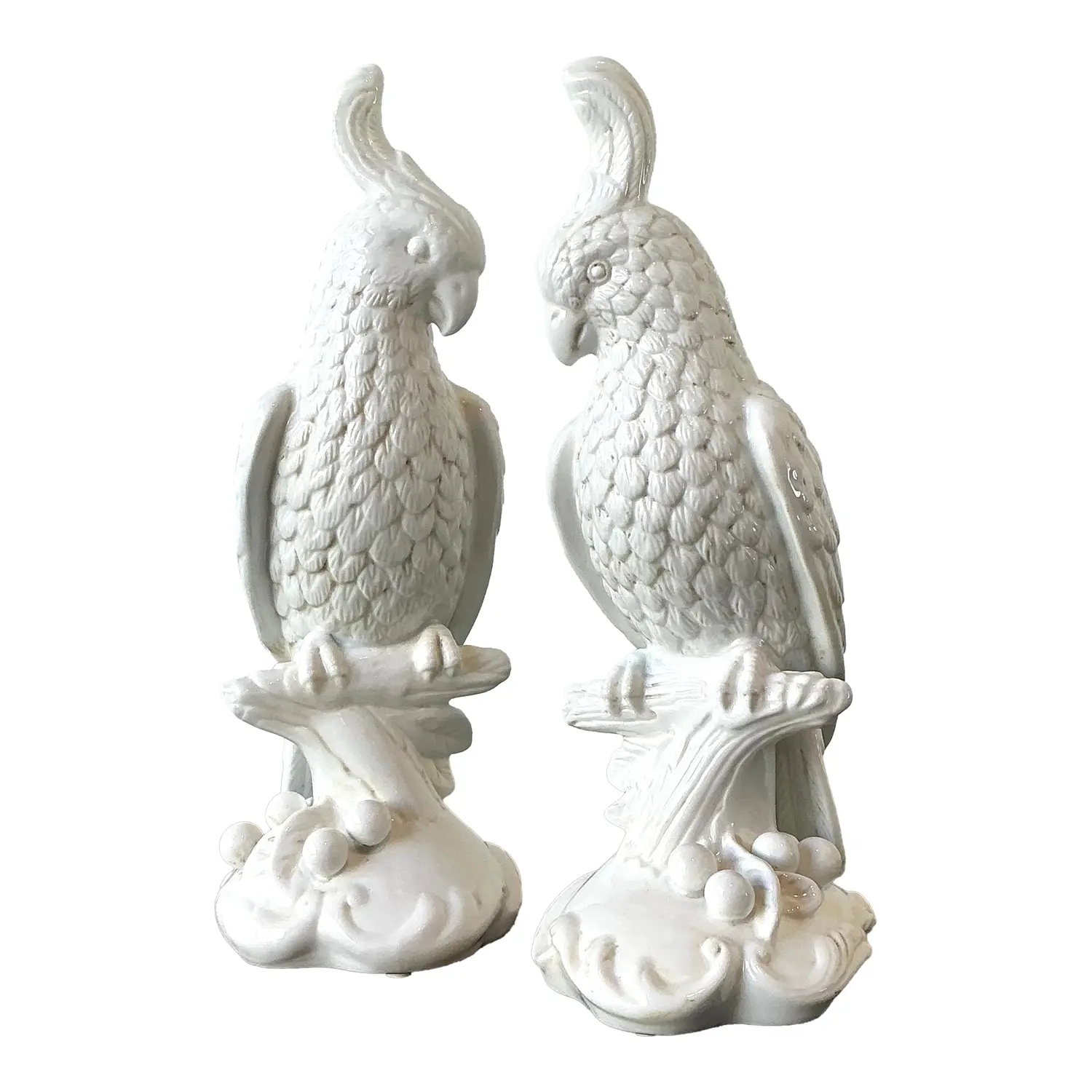 Vintage Glazed Ceramic Cockatoos - A Pair