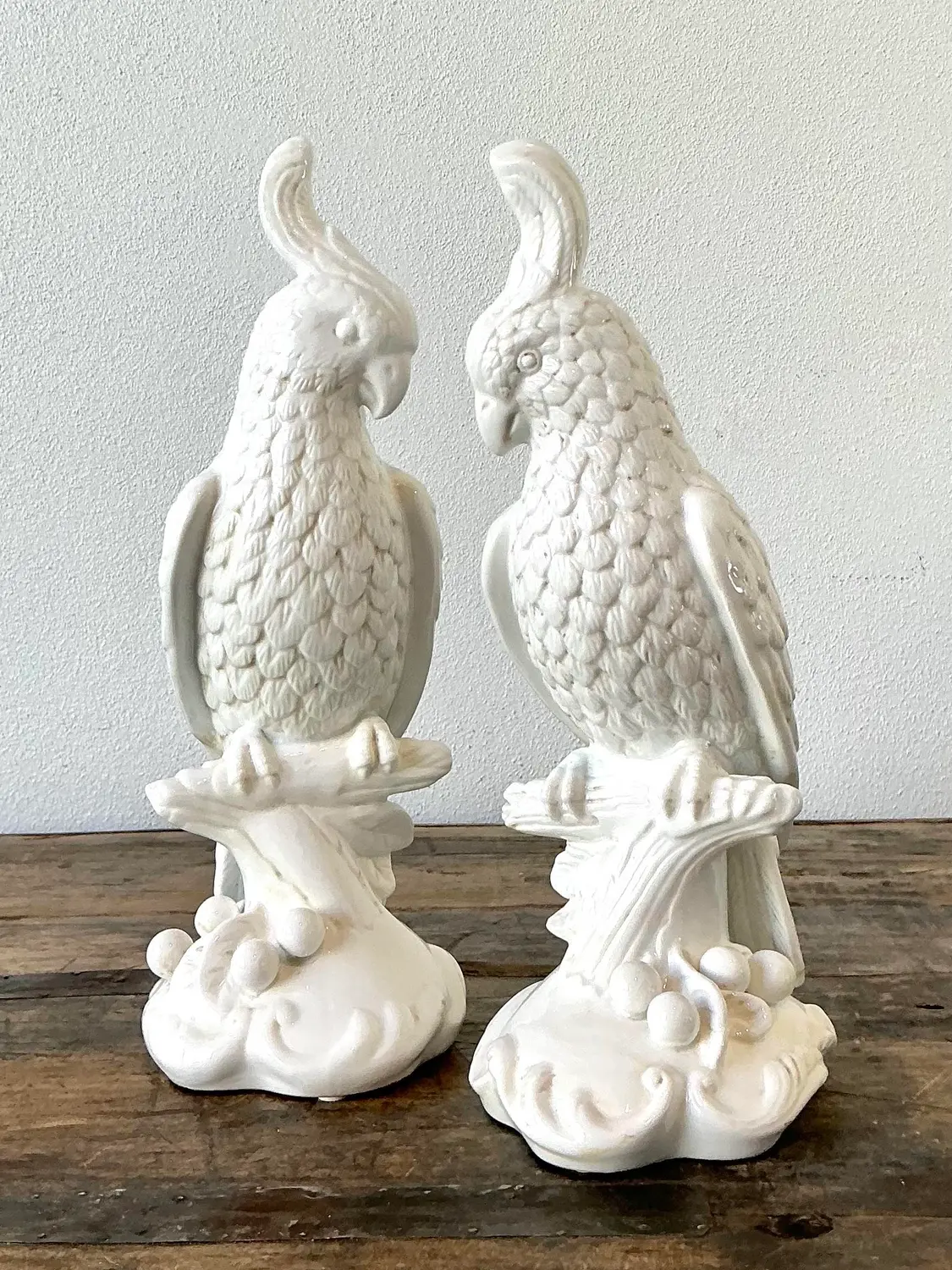 Vintage Glazed Ceramic Cockatoos - A Pair - Side view