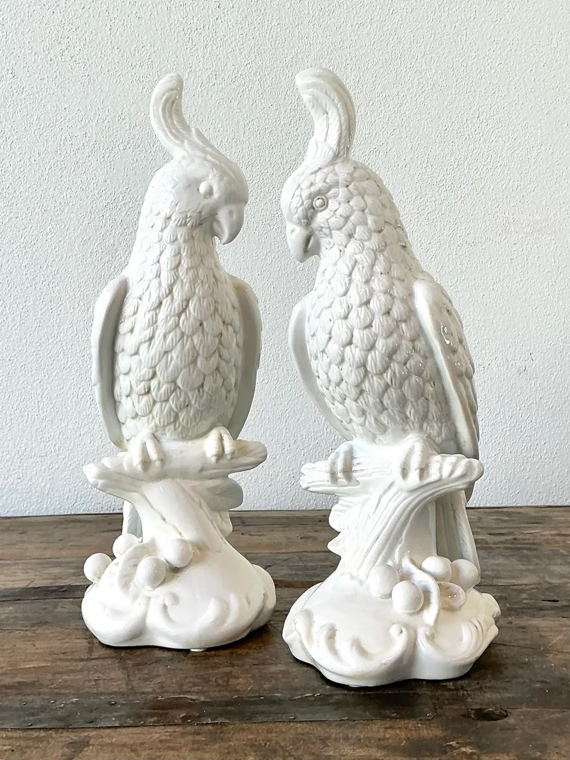 Vintage Glazed Ceramic Cockatoos - A Pair - Back view