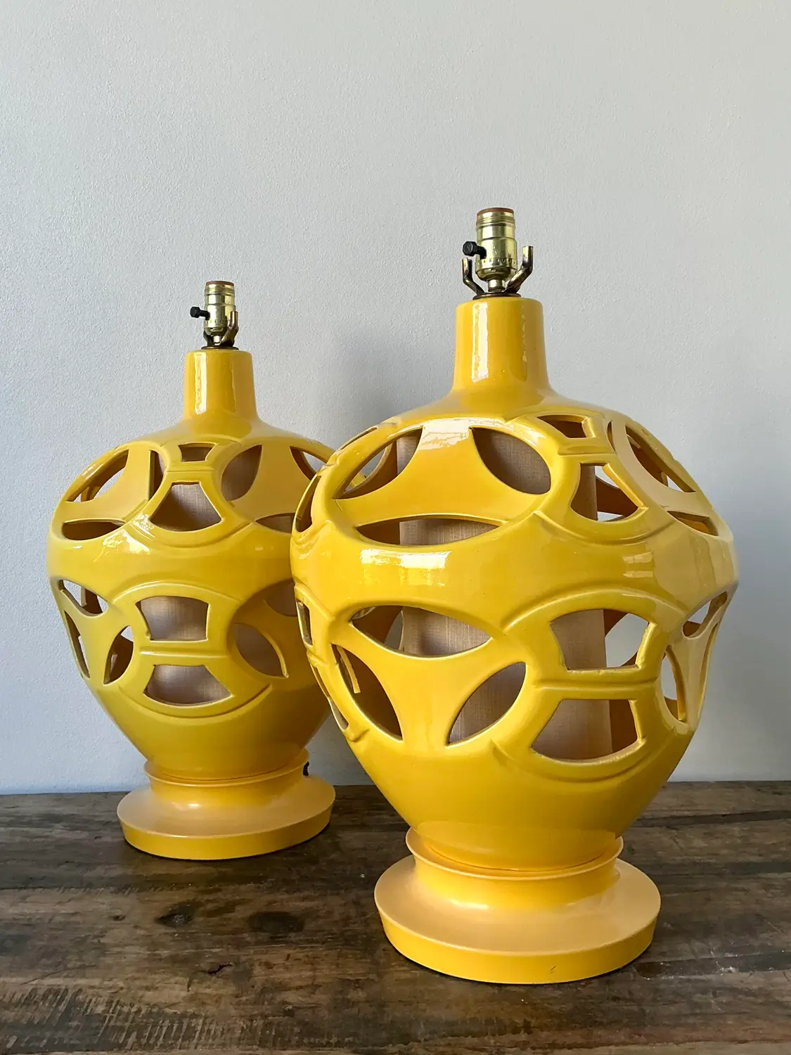 Vintage Glazed Ceramic Cutout Lamps - A Pair - Detail view