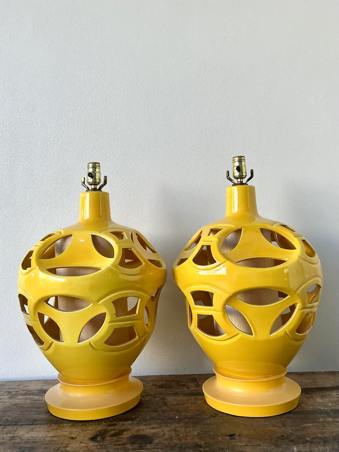 Vintage Glazed Ceramic Cutout Lamps - A Pair - Side view