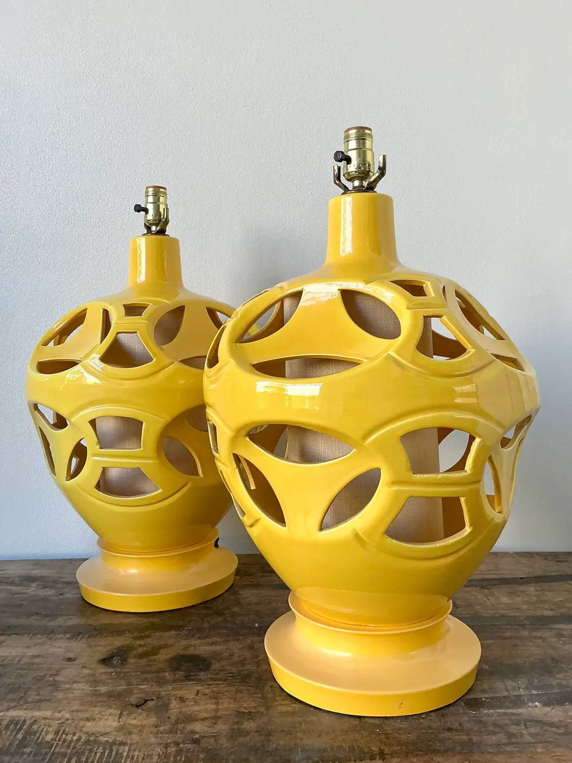 Vintage Glazed Ceramic Cutout Lamps - A Pair - Back view