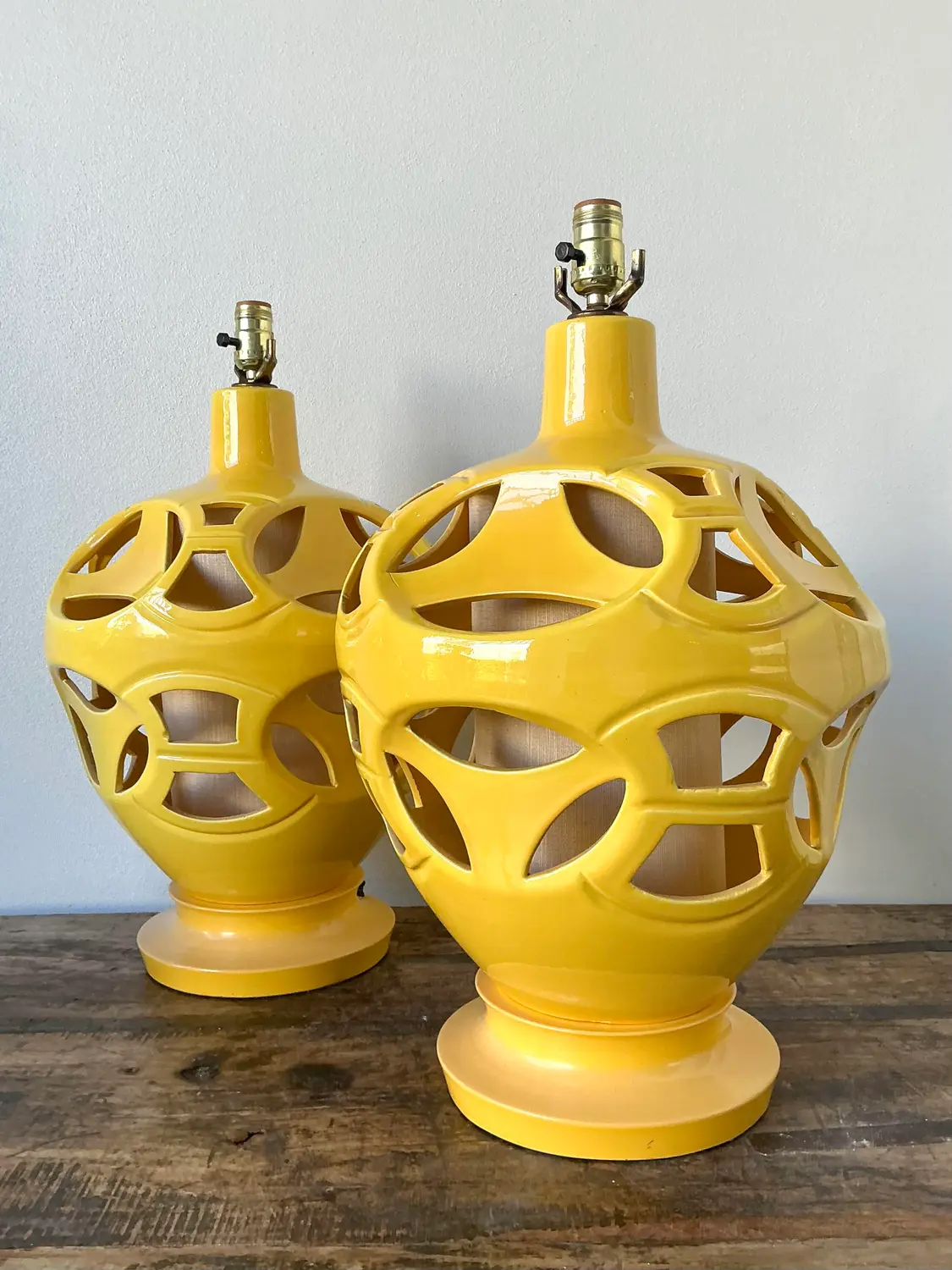 Vintage Glazed Ceramic Cutout Lamps - A Pair - Top view