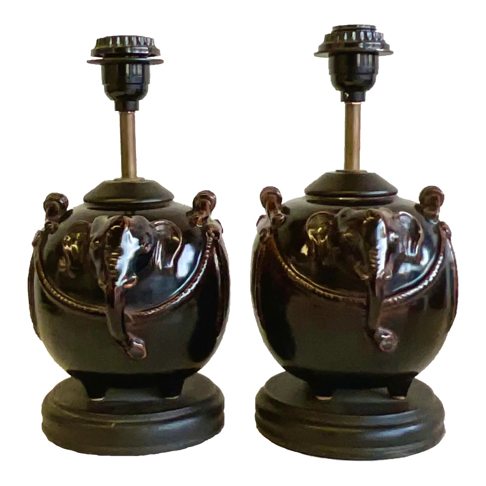Vintage Glazed Ceramic Elephant Lamps - a Pair