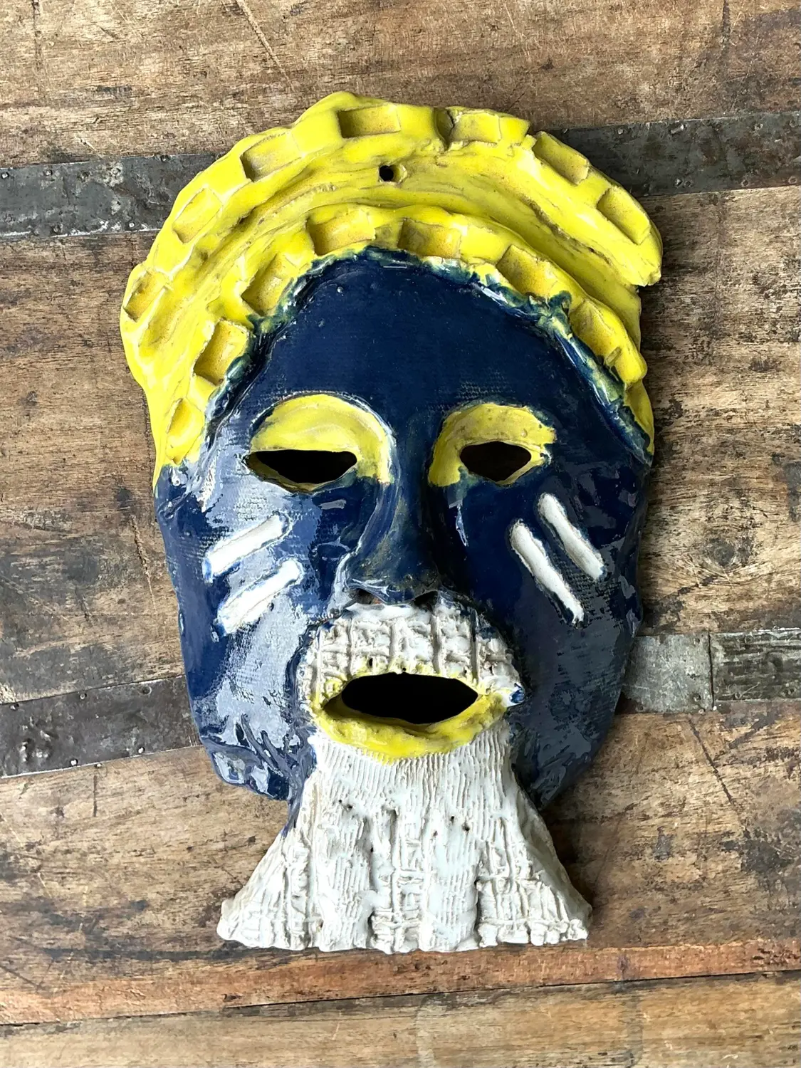 Vintage Glazed Ceramic Face Mask - Side view