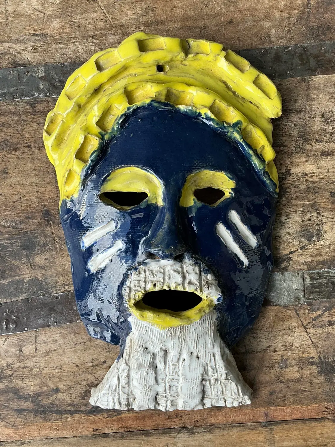 Vintage Glazed Ceramic Face Mask - Back view