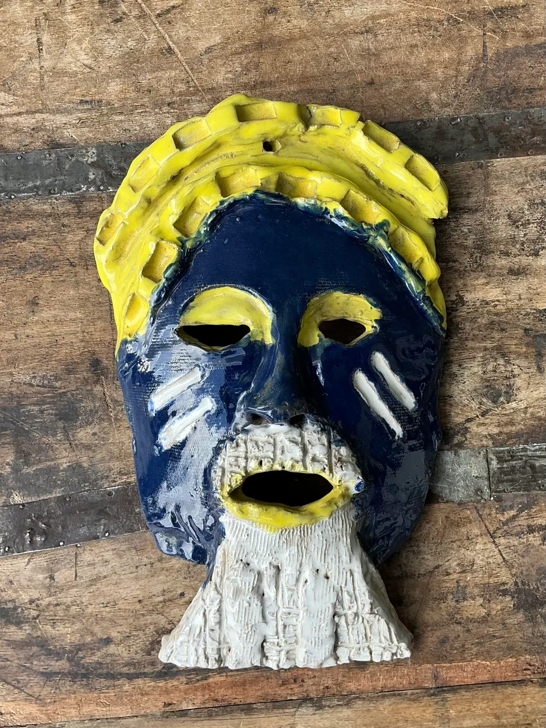 Vintage Glazed Ceramic Face Mask - Detail view