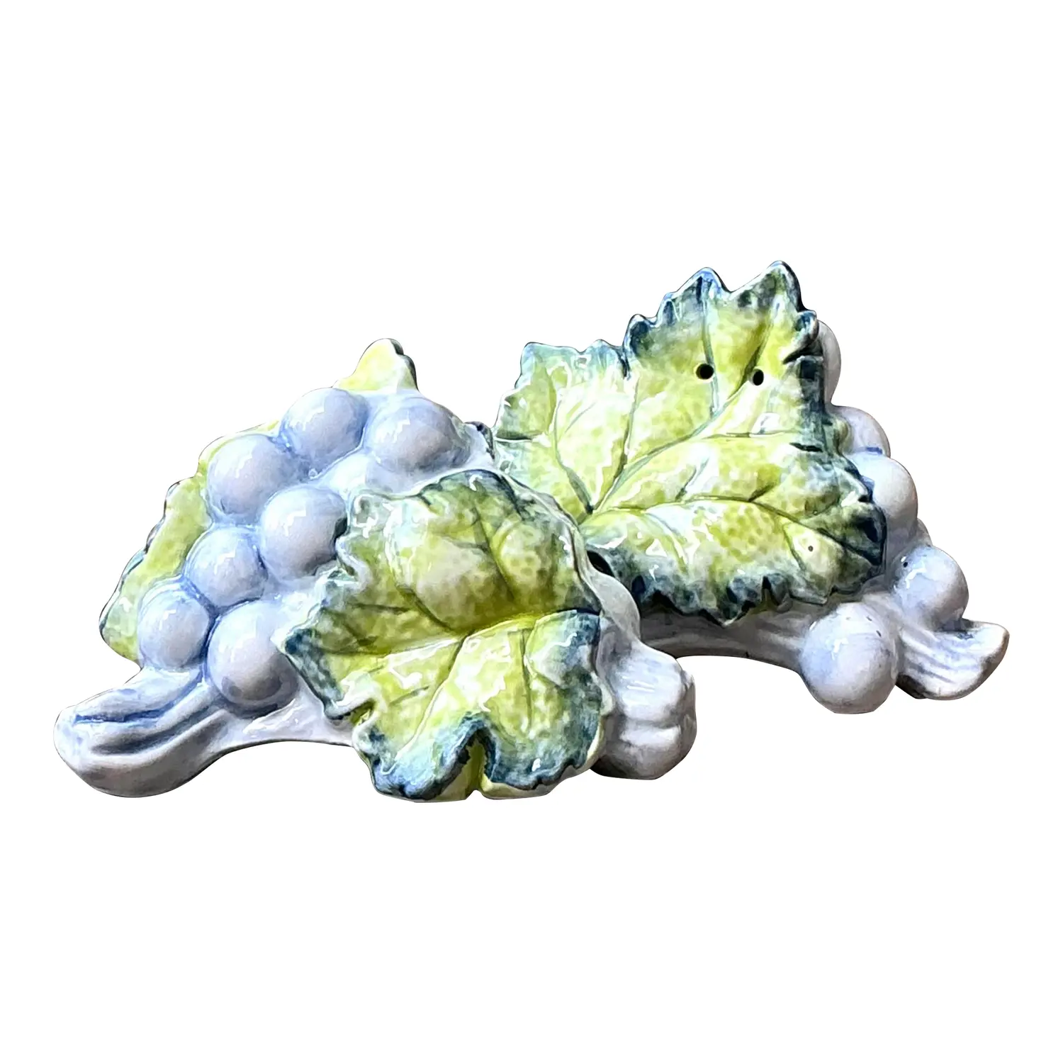 Vintage Glazed Ceramic Grape Leaf Salt and Pepper - Detail view