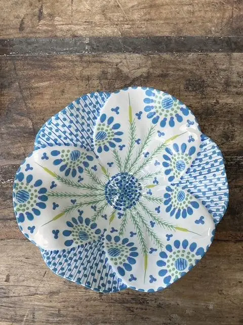 Vintage Glazed Ceramic Hand Painted Bowl - Top view