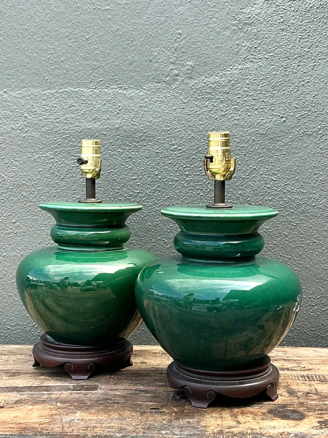 Vintage Glazed Ceramic Lamps - A Pair - Side view