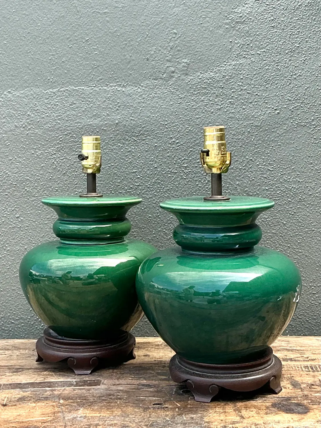 Vintage Glazed Ceramic Lamps - A Pair - Top view