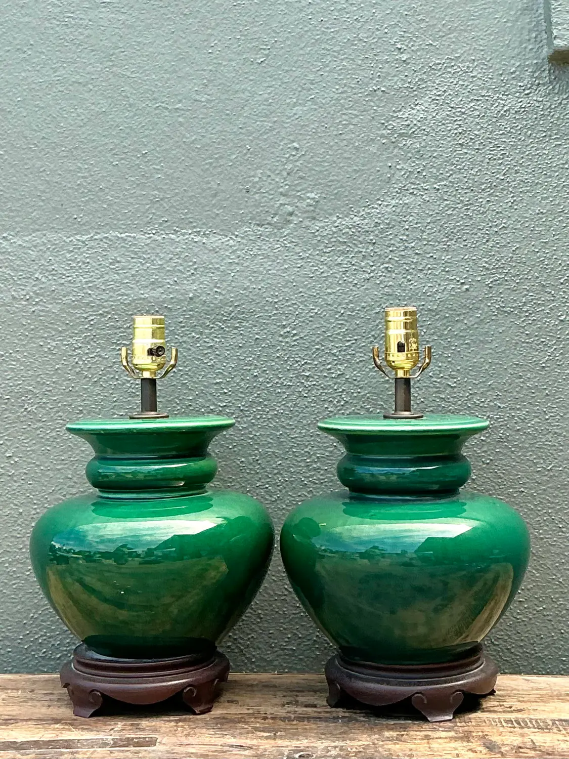 Vintage Glazed Ceramic Lamps - A Pair - Back view