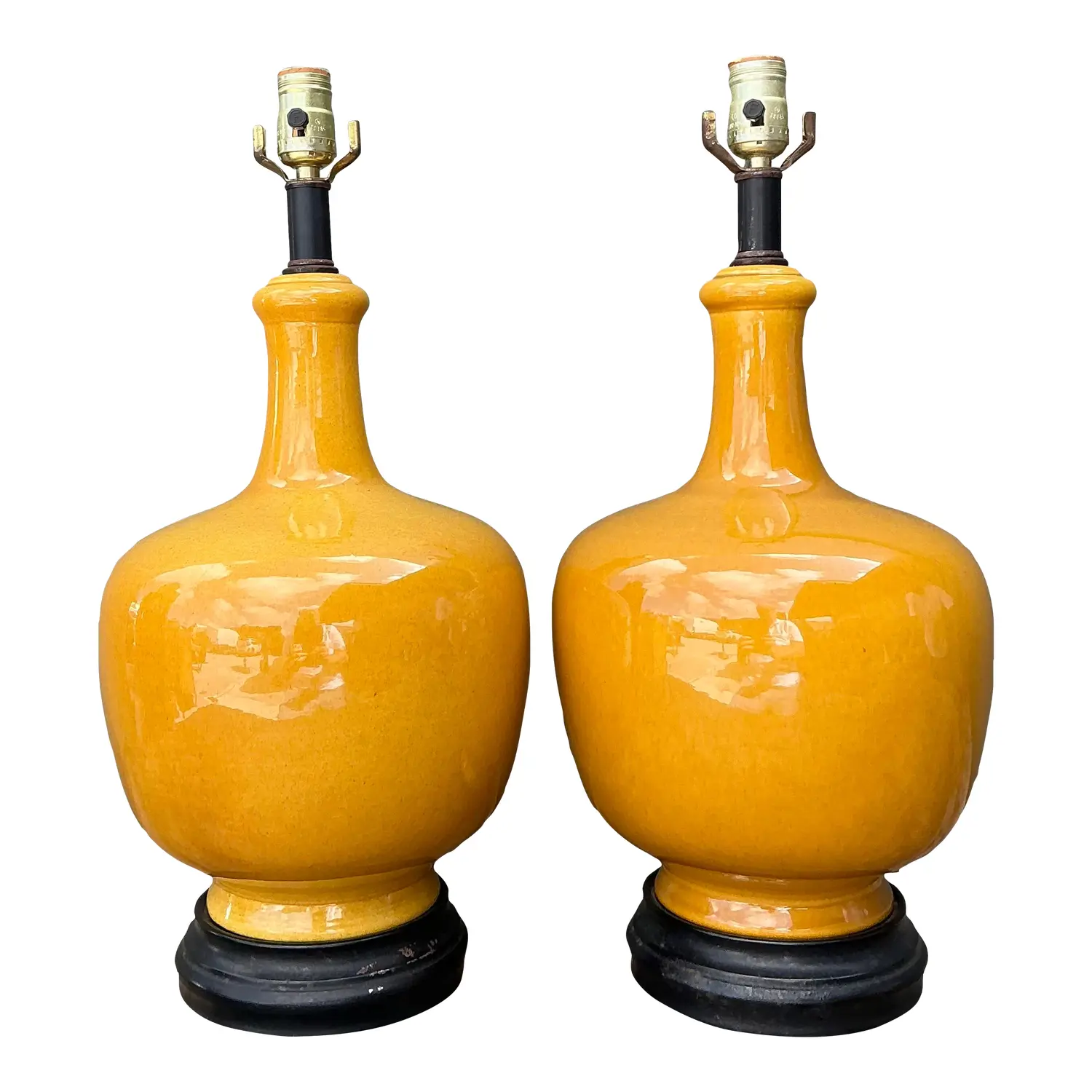 Vintage Glazed Ceramic Lamps - A Pair