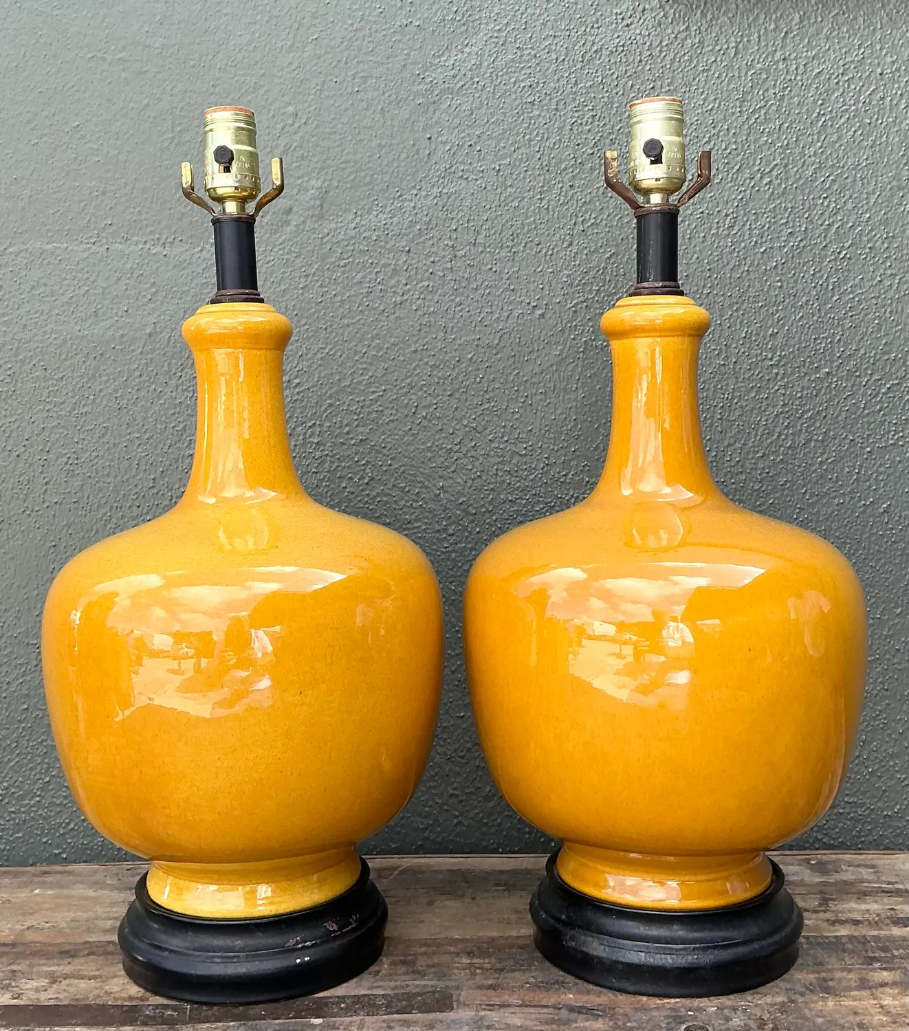 Vintage Glazed Ceramic Lamps - A Pair - Top view