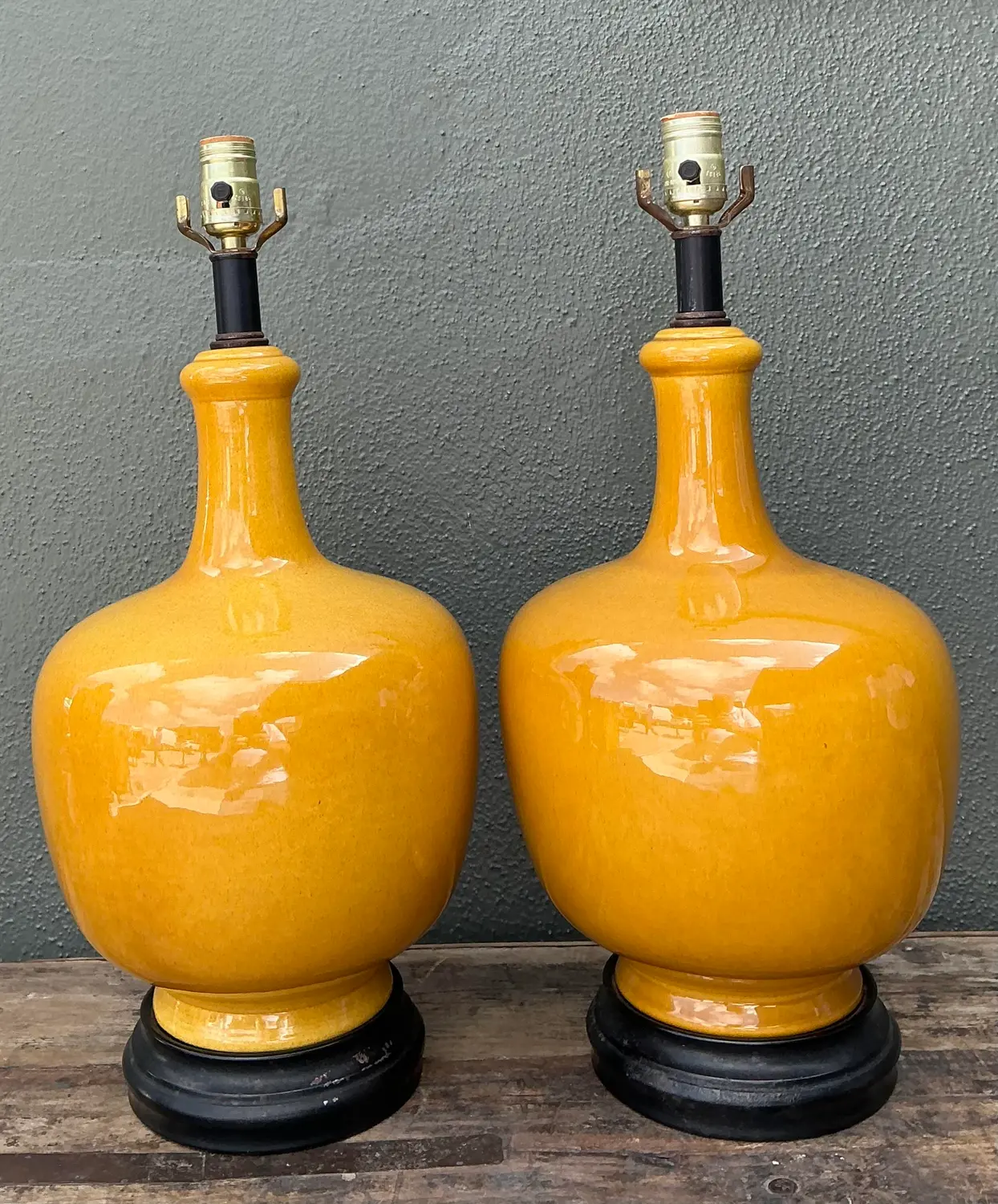 Vintage Glazed Ceramic Lamps - A Pair - Side view