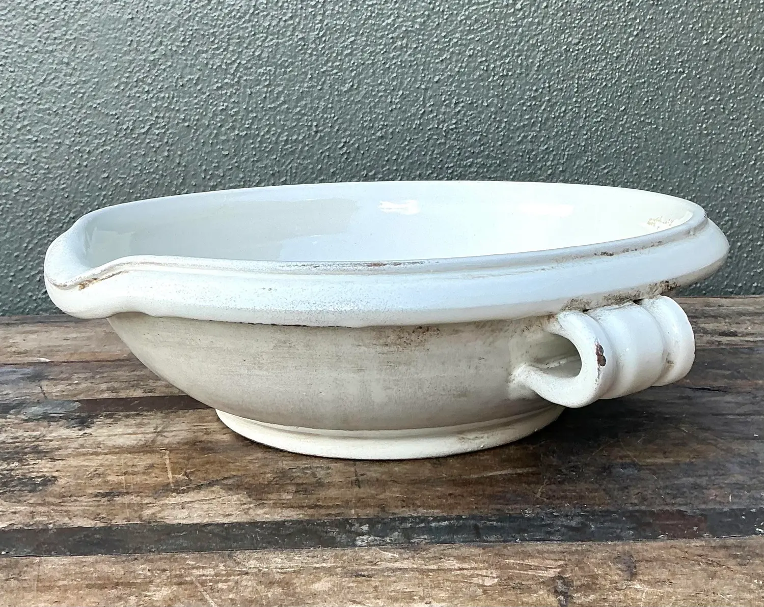 Vintage Glazed Ceramic Large Bowl - Top view