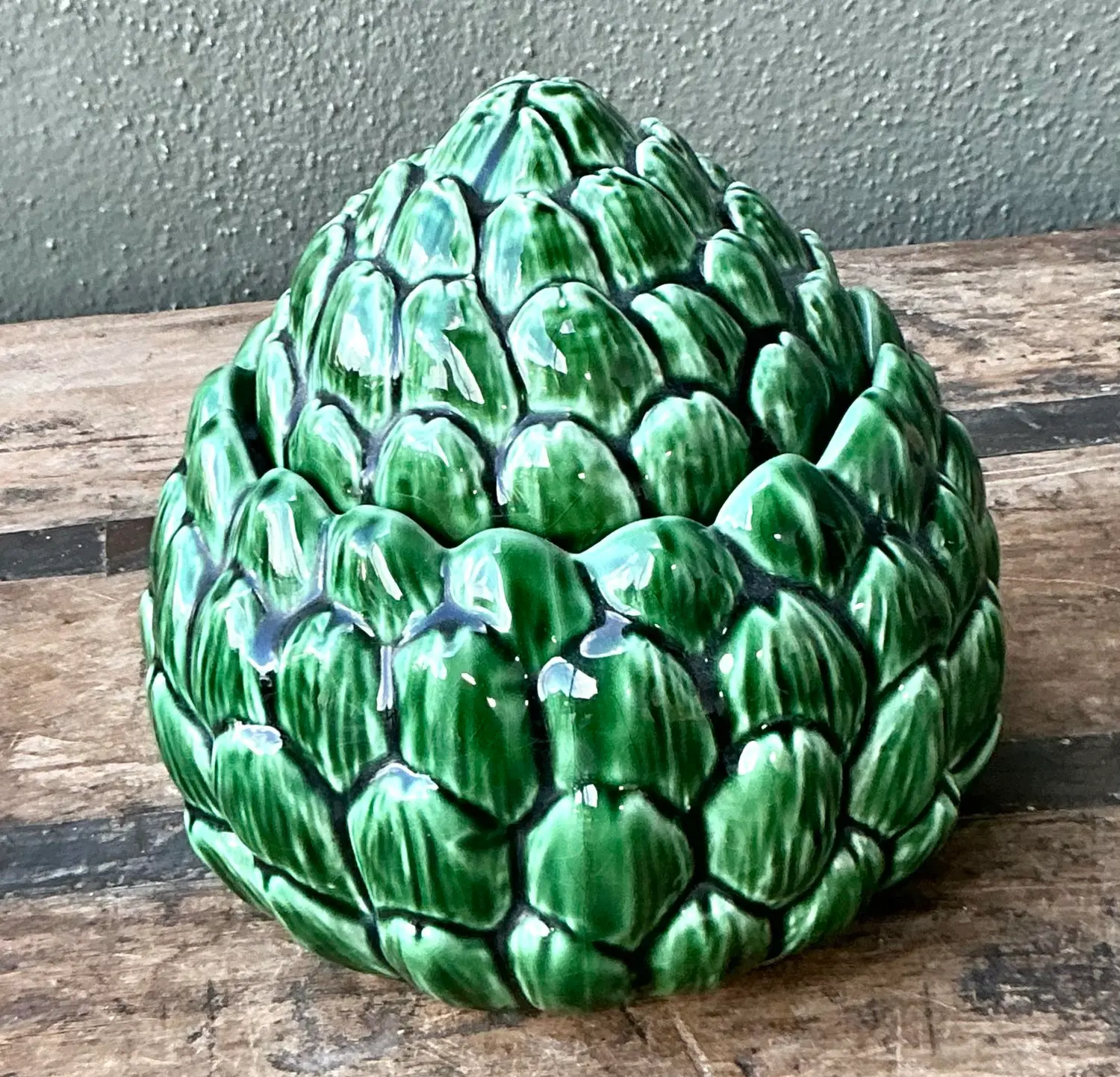Vintage Glazed Ceramic Lidded Artichoke - Detail view