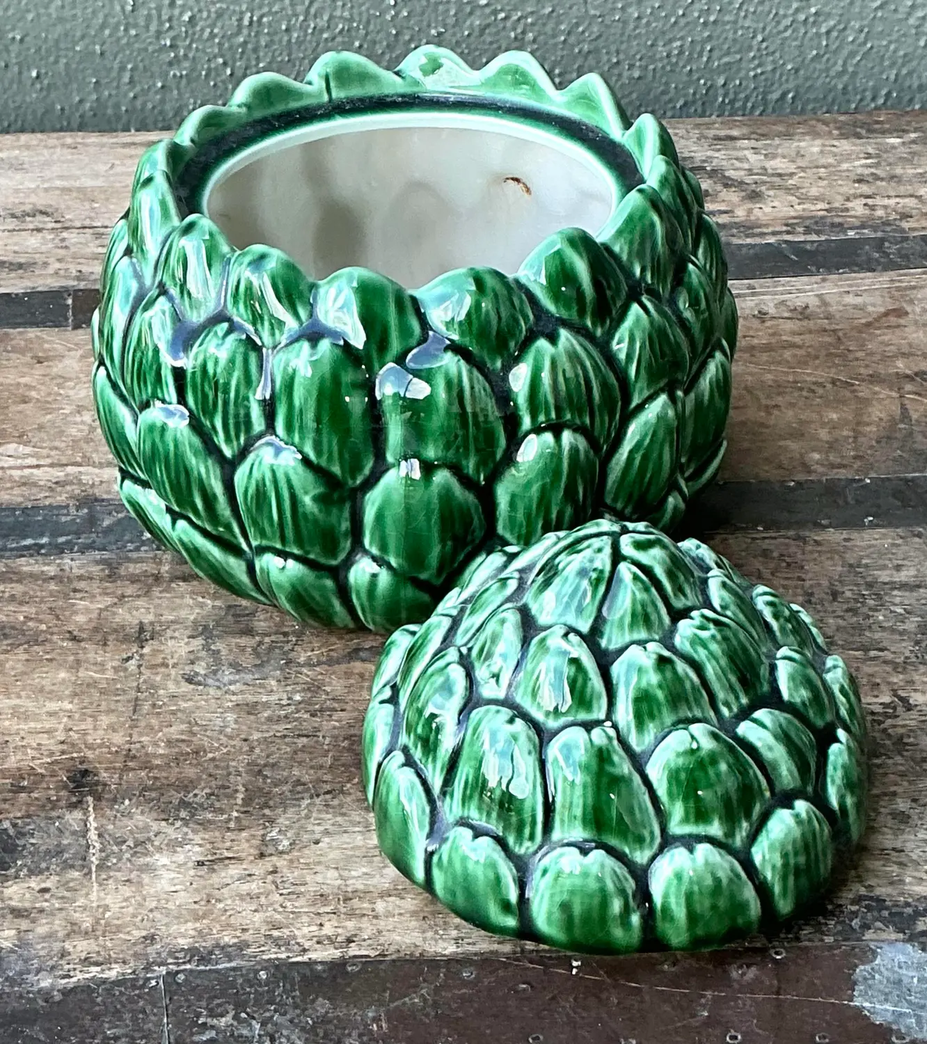 Vintage Glazed Ceramic Lidded Artichoke - Top view