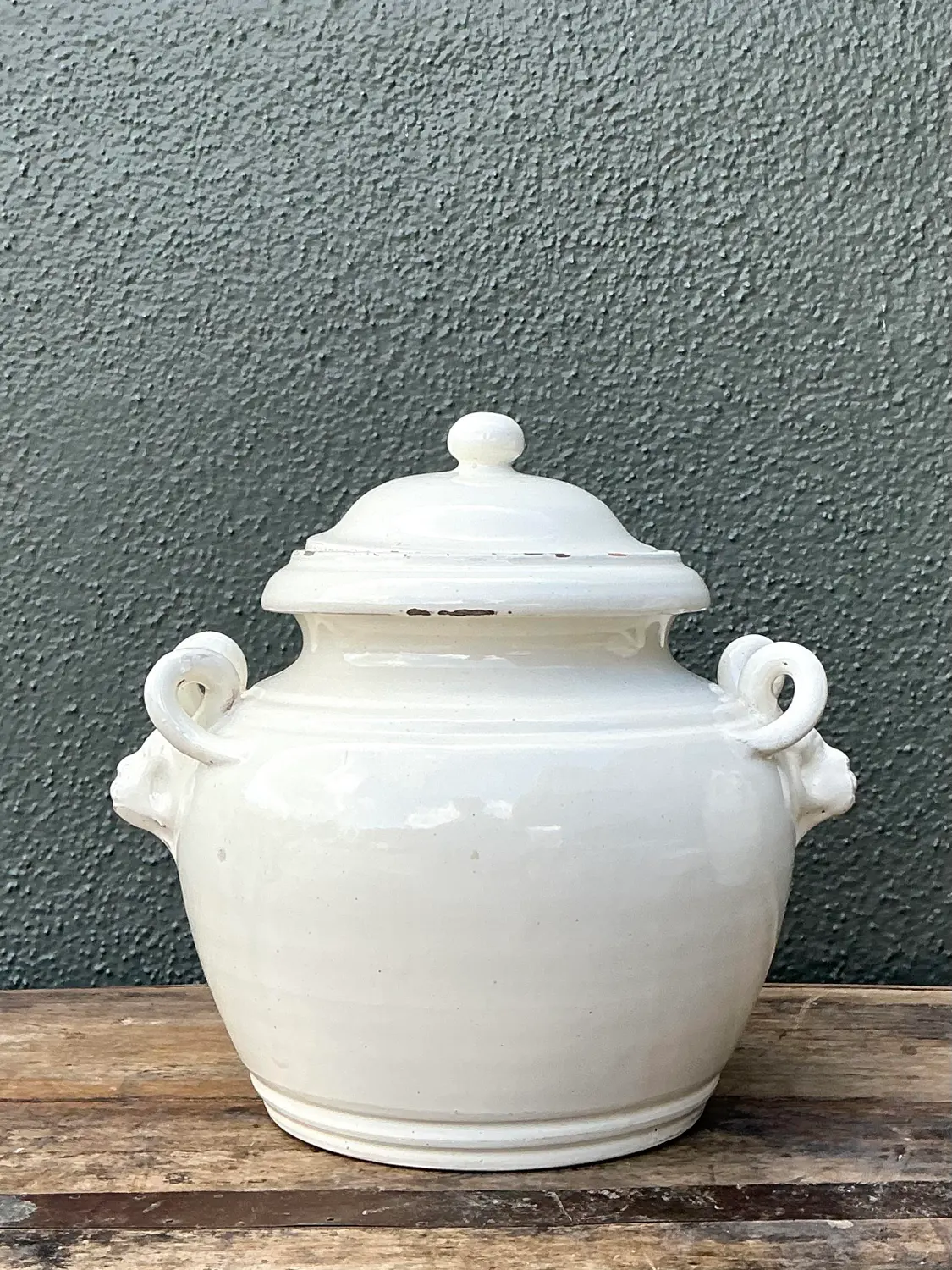 Vintage Glazed Ceramic Lidded Urn - Detail view