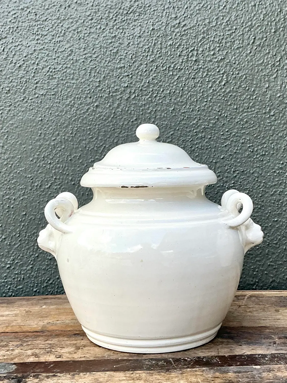 Vintage Glazed Ceramic Lidded Urn - Top view