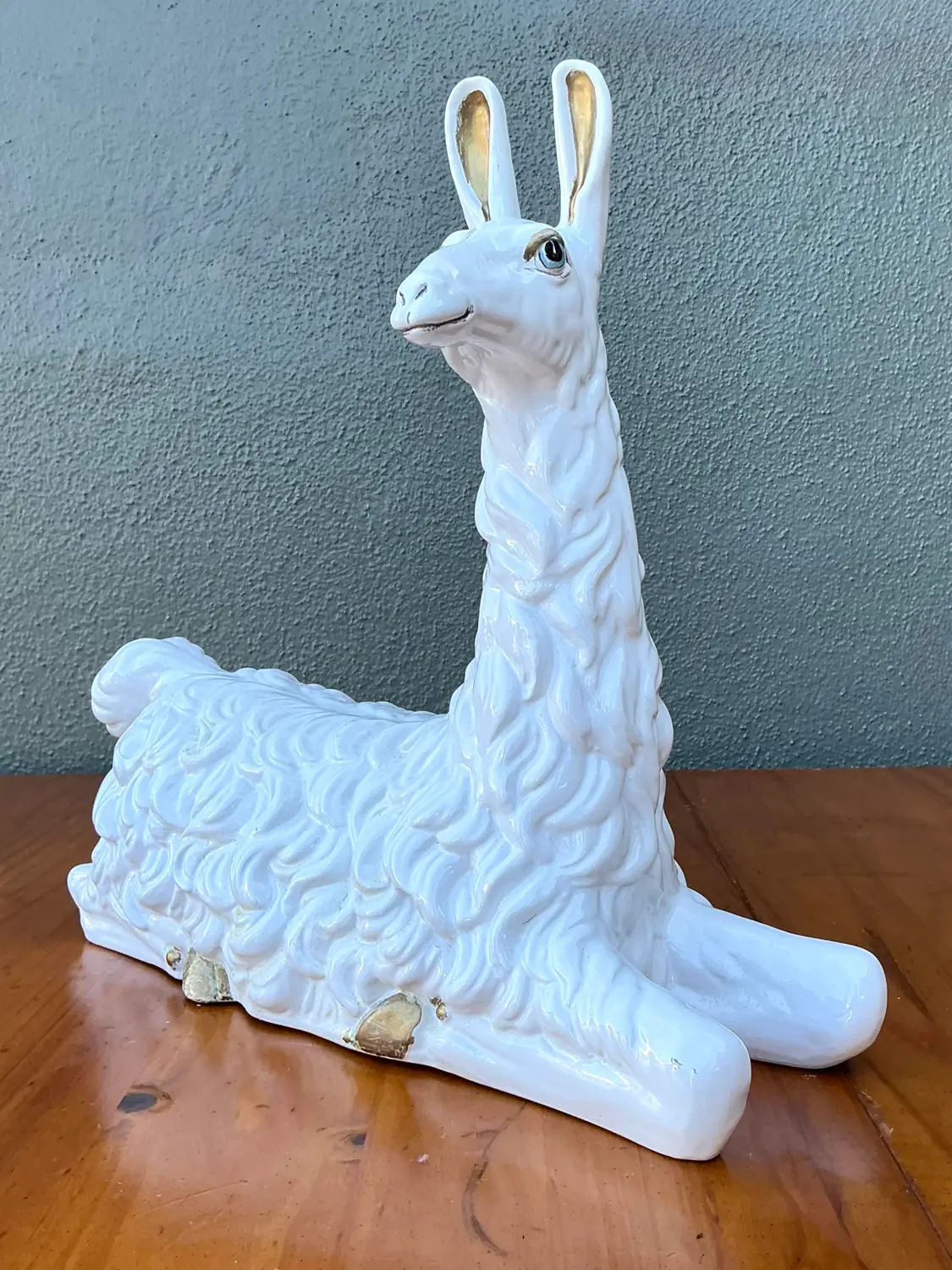 Vintage Glazed Ceramic Llama - Detail view