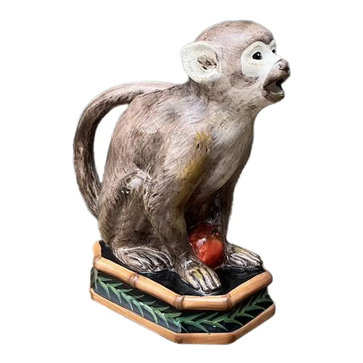 Vintage Glazed Ceramic Monkey Pitcher