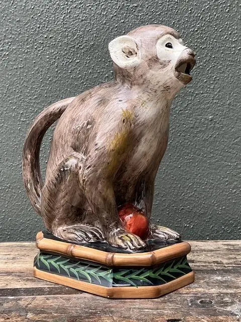 Vintage Glazed Ceramic Monkey Pitcher - Back view