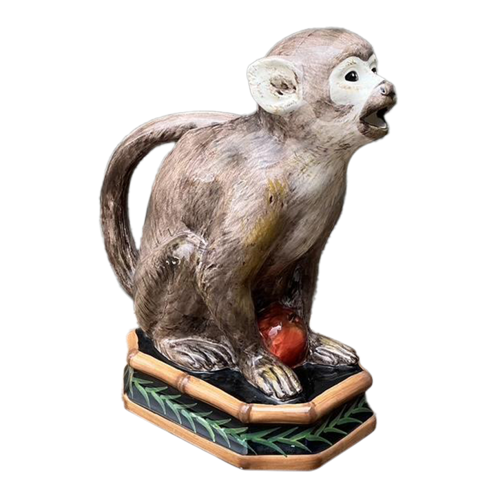 Vintage Glazed Ceramic Monkey Pitcher - Detail view